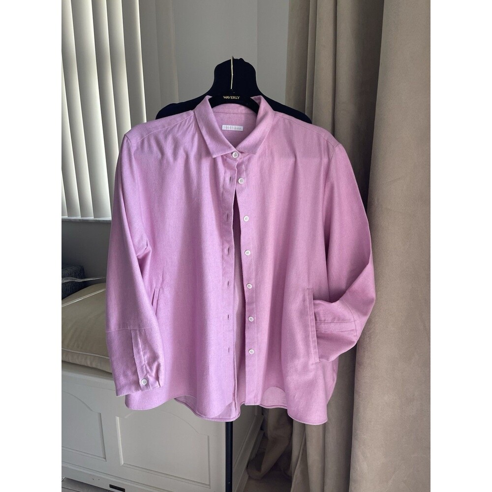 Robert Friedman Flannel Button Front 3/4 Sleeve Collared Shirt Pink Pockets L